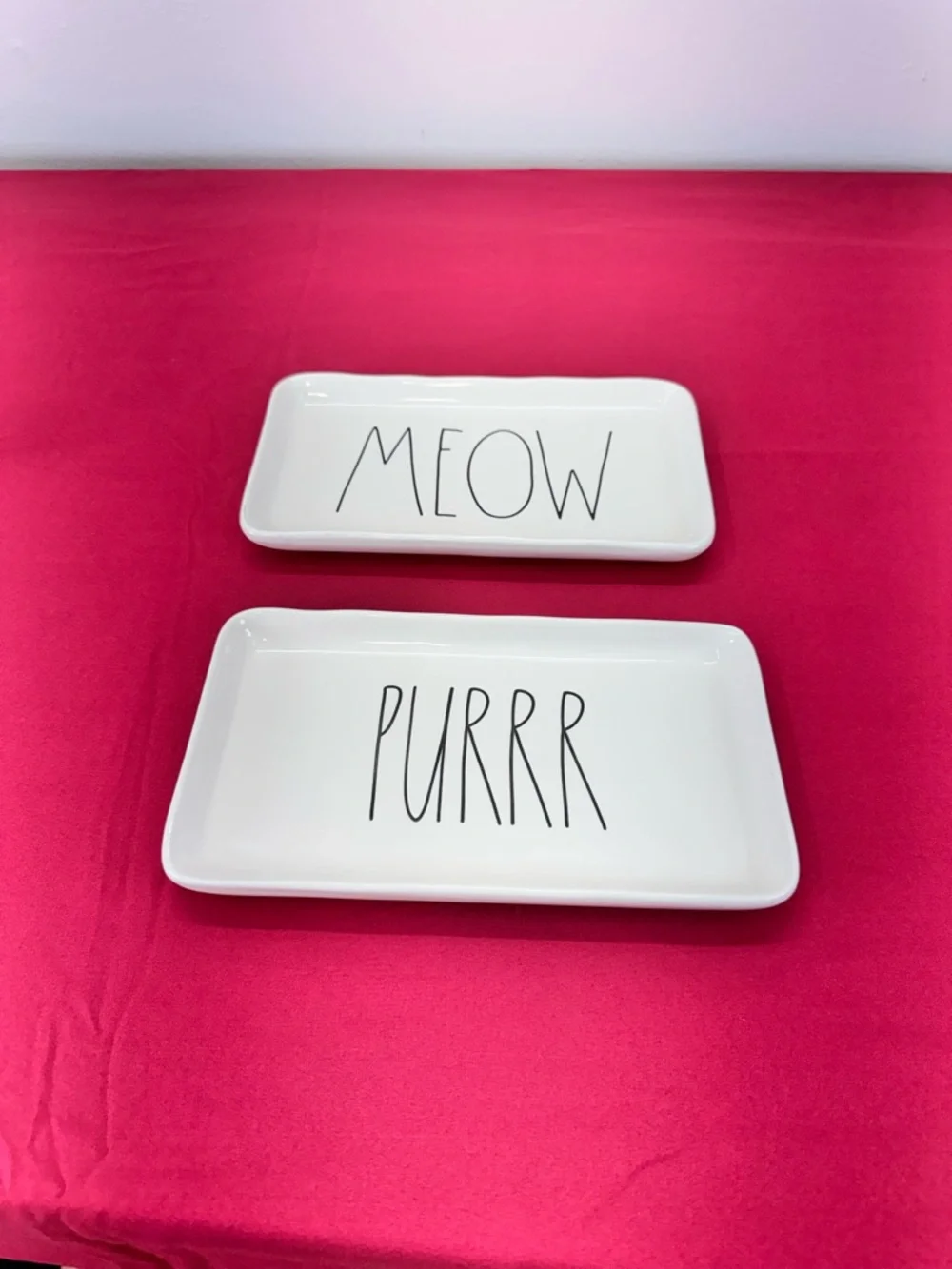 Rae Dunn White Ceramic 'MEOW' and 'PURRRR' Trinket Dishes